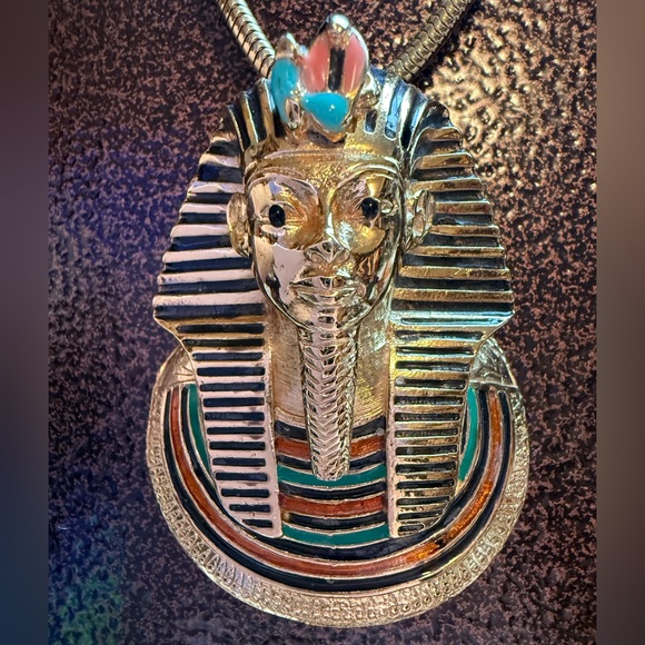Eisenberg Egyptian Revival King Tut Pharaoh Singned Vintage Pendant Necklace - Picture 2 of 7